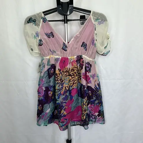 MM Couture NWT Miss Me Semi Sheer Floral Butterfly Bow Front Blouse Sz M