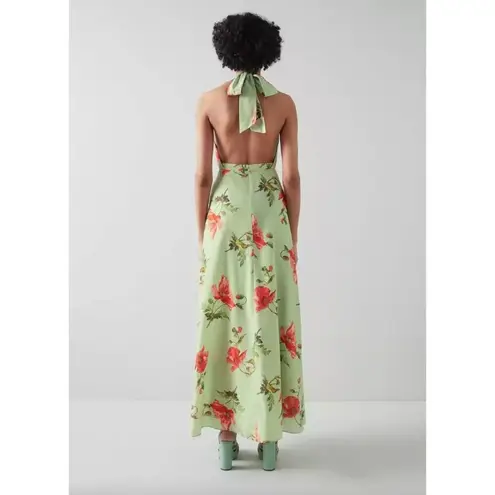 LK Bennett L.K. Bennett Kristen Pistachio Poppy Print Cotton Silk Gown Green Womens Size 2