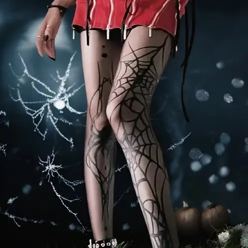 1 Pair of Women's Gothic Punk Spider Web Black Tights