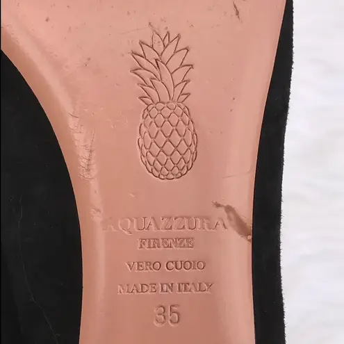 Aquazzura Sunshine women’s Pom Pom black suede lace-up flats size IT 35 US 5