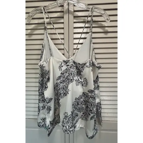 H&M  Floral Ivory/Black Camisole Adjustable Straps Size M‎ Stretch Slits Relaxed