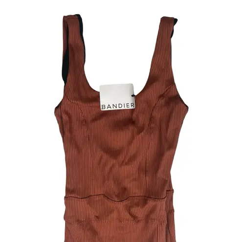 NEW Years of Ours X Bandier Ribbed Reformer Brown Sleeveless Fitted Jumpsuit S