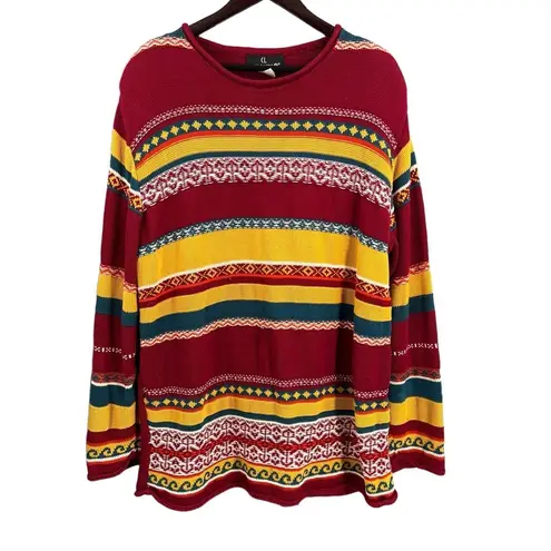Carole Little Vintage Crewneck Sweater Red Southwestern Striped Size 2X