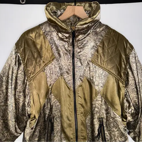 Vintage Edelweiss Ski Jacket Floral Rose Print Gold Women's Jacket Size M