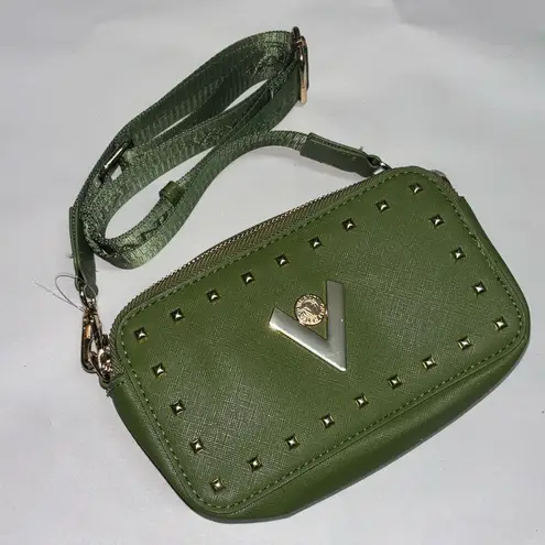 Valentino Orlandi Forest Green V Logo Double Zip Camera Bag Wide Strap