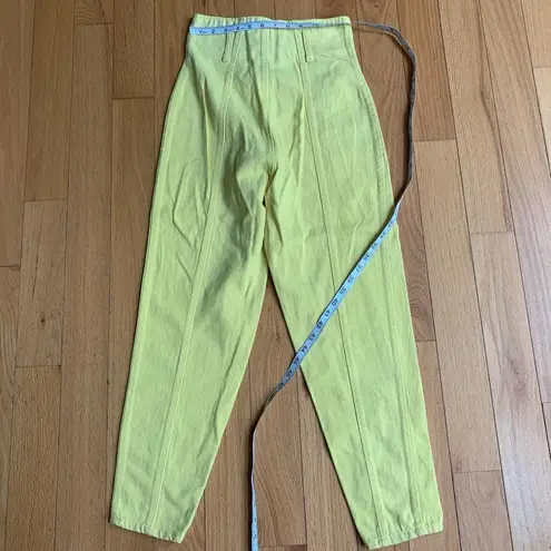 Vintage Italian 80s High Waisted Straight Leg Ankle Pants with Big Buckle Belt Yellow Size 4