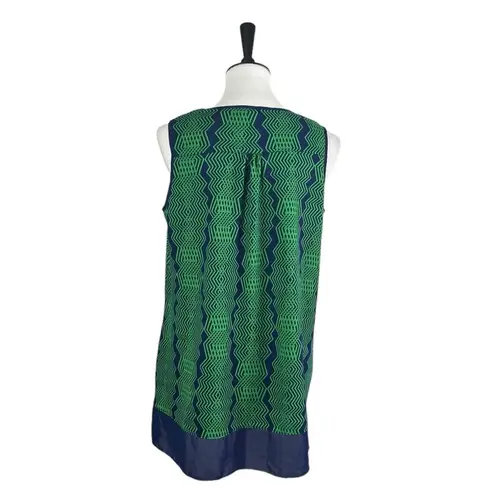 Liz Lange Women’s Sweater Sleeveless Top Chiffon Hem Green Navy Zig Zag Size PM