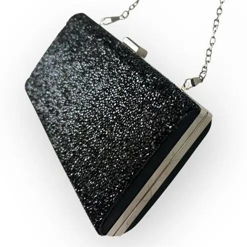 Formal Clutch Handbag Black Crushed Glass Stone Chain Strap cocktail