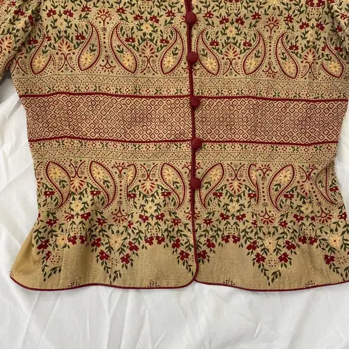 Adrianna Papell Whimsygoth Gold Burgundy Floral Beaded Silk Blazer Jacket 6 / S Red Size 6P
