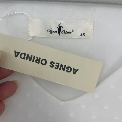 Agnes Orinda Swiss Dot Top Sz 3X White Cottage Boho Sheer Daintly Peplum Flowy