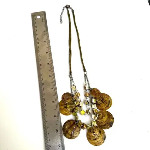 Leather Strand Green Shell Disc Double Strand Beaded Abalone Necklace