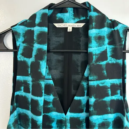 Rachel Roy Teal Blue Printed Robe Wrap Sleeveless Sheath Dress Size 8