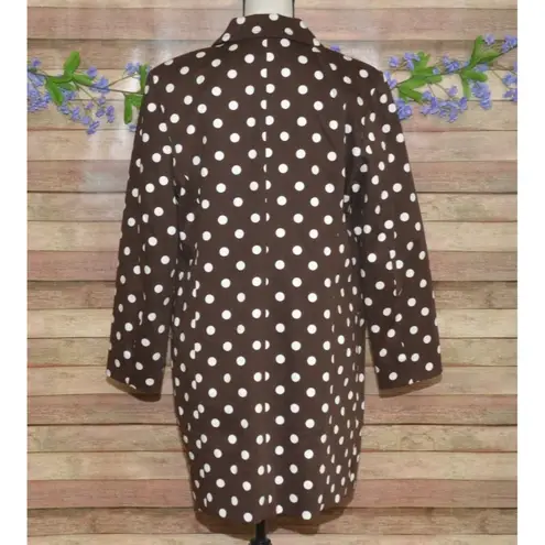 Liz Baker Ladies XL Brown Polka Dot Button Up Dress Jacket Coat Pockets Cotton