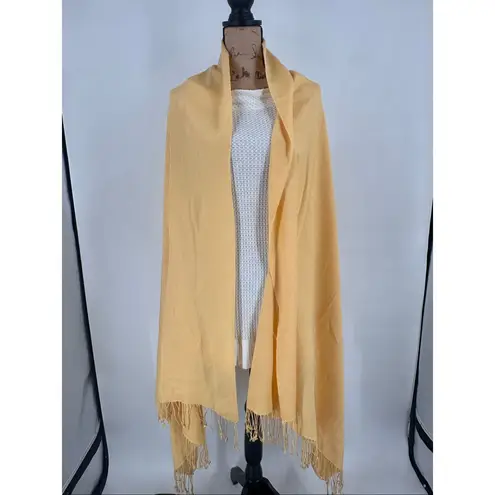Vintage Sabby Anand Pashmina Wool & Silk Buttery Yellow Fringed Wrap Scarf