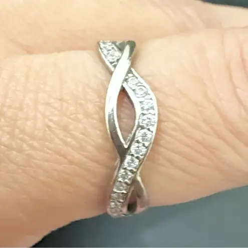 Vintage 925 Mexican Sterling Silver Pave CZ Love Infinity Ring Size 9