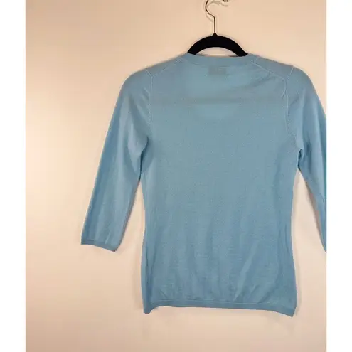 Allude Womens Sweater Blue Crewneck Cashmere Knit 3/4 Sleeve Pullover Jumper XS