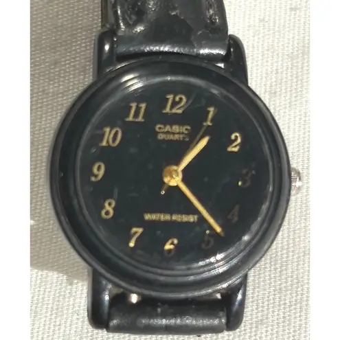 Casio Quartz Watch Women's Black Gold Tone Analog Water Resist Leather Band - Image 4