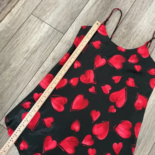 Y2K Heart Print Satin Chemise Night Dress Sz M Black