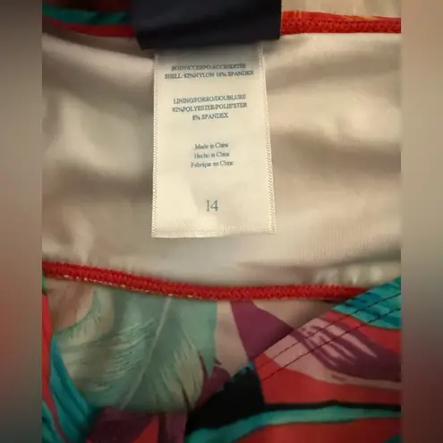 Caribbean Joe Womens Standard Babydoll Tankini Top Size 14 Tropical Print Coral