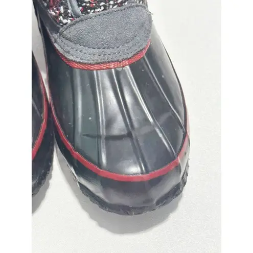 Khombu Elysse Rubber Upper Water Resistant Boots Plaid Lace Up Black Red 8