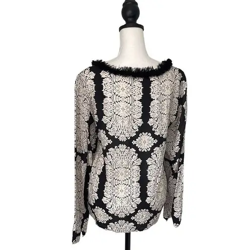Kookai Vintage Rayon Print Blouse w/accent trim. Size 38/Small Black Cream