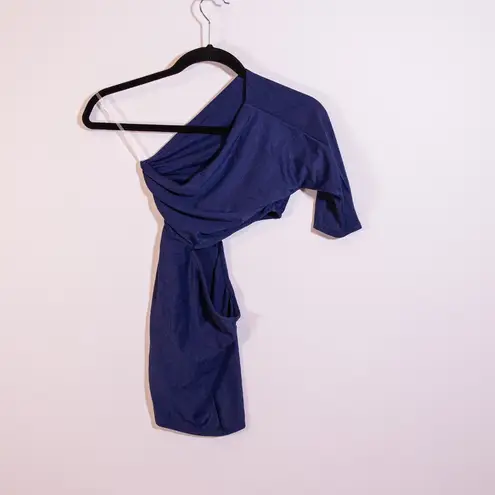 Cushnie Et Ochs One Shoulder Cut Out Ribbed Knit Stretch Mini Dress Blue XS