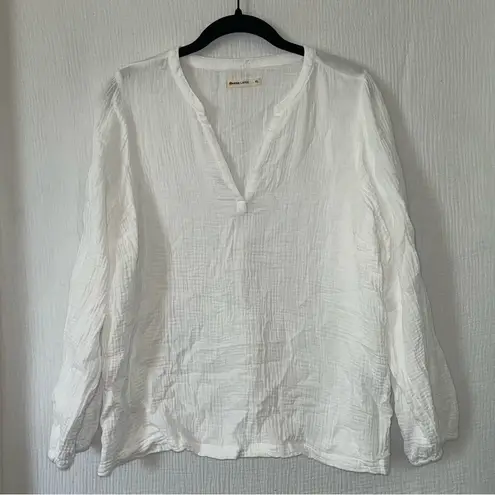 Marine layer  Jamie Banded‎ Collar Double Cloth Top in White