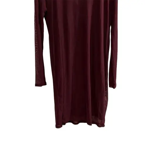 Nicki Minaj Women's 3X Burgundy Long Sleeve Mock Neck Slip Dress Sheer Overlay
