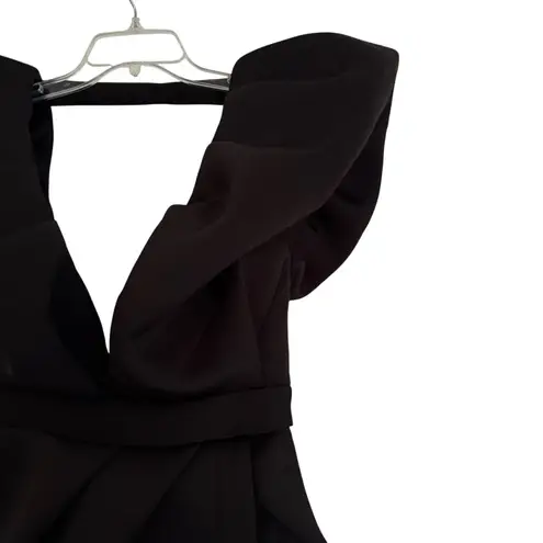 Mable Black Plunge Open Back Puff Sleeve Tulip Scuba Dress Size M Size M