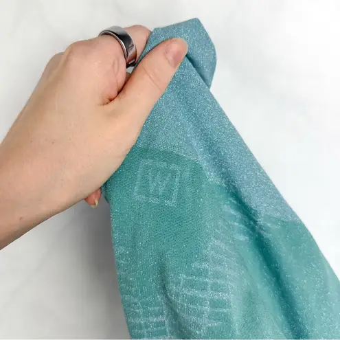 Wolford Shiny Grid Leggings Metallic Ice Jade Silver Athleisure Glam Designer S Blue