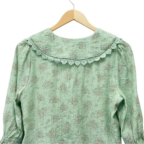 NWT Ivy City Co Hadley Blouse Pistachio Green Floral Lace Trim Collar Size XS