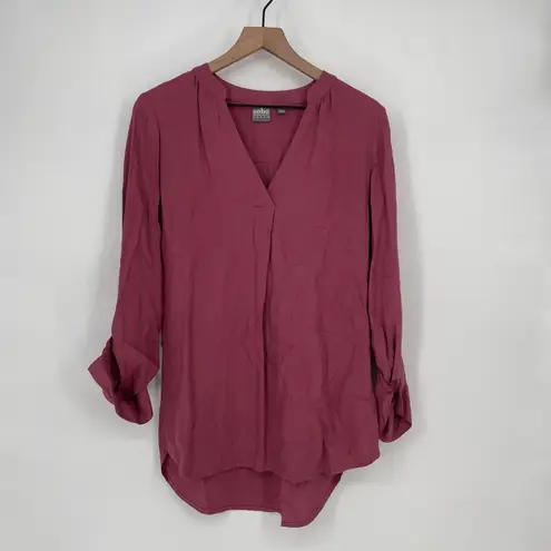 Soho New York & Company Jeans Mauve V Neck Roll Tab Sleeve Tunic Blouse Size S Purple
