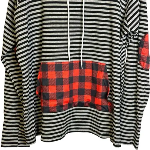 Hawthorne Red Black White Mixed Print Long Sleeve Cowl Neck Sweatshirt Size 3X