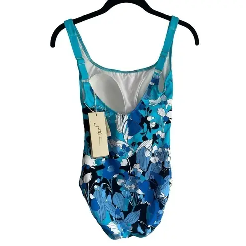 New! Gottex Floral Art Square Neck One Piece Swimsuit Blue Size 8