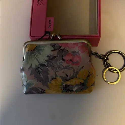 Patricia Nash MULTICOLOR FLORAL FRAME POUCH WITH KEY RINGS GENUINE LEATHER NEW