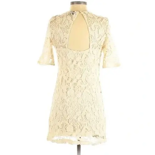 Sparkle & Fade Size S cream crochet layered 3/4 Sleeves cut out back mini dress