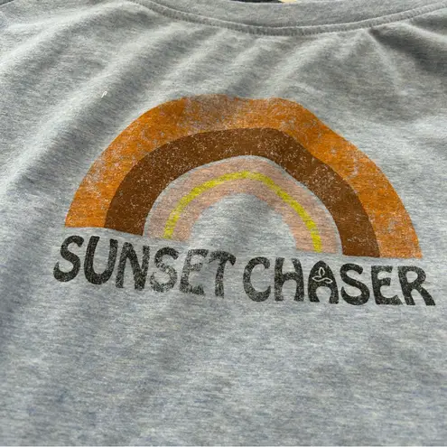 prAna Light Blue Long Sleeve Tee sunset chaser Sun rainbow graphic xl organic