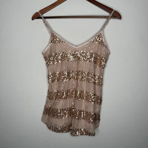 BKE Blush Sequin Embellished Lace Sleeveless Tank Top - Women's Size Medium
