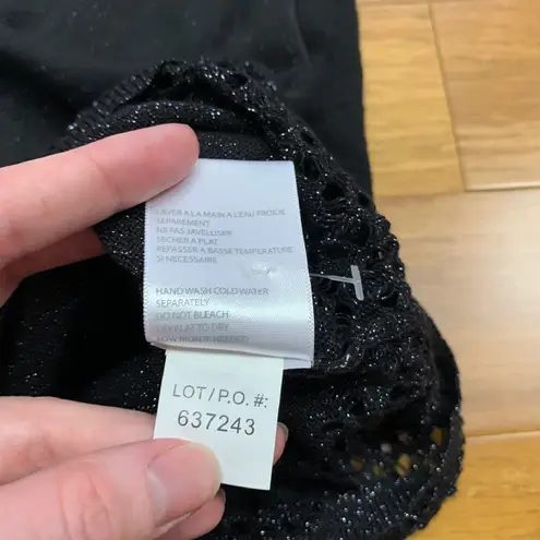 Tribal Sparkle Blouse Womens Small Long Sleeve Sheer Layered Lace Trim Top Black