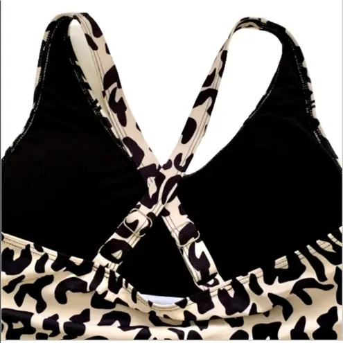 Esprlia Tankini Animal Print Black Cream Crisscross Straps Side Tie Swim Medium