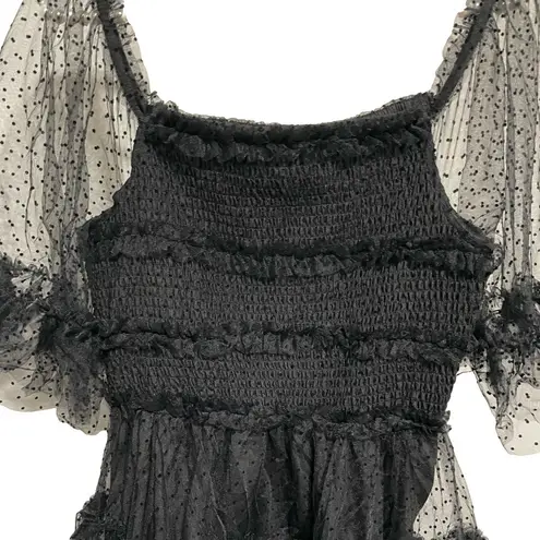 White Birch Black Tulle Mini Dress Medium Whimsigoth Witchy Wednesday Party Edgy