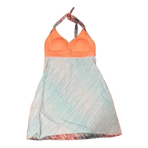 ZeroXposur Halter Swim Dress Built In Bra Neon Orange Grey Sun Protection Size L
