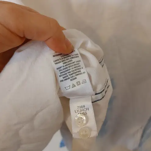 Aeropostale  Size Large White Blue Button Up Top Blouse Long Sleeve Soft Comfy