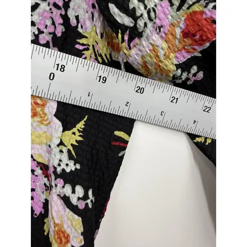 Rebecca Taylor Boquet Black Floral Silk Smocked Neck Long Sleeve Blouse Size S