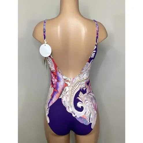 Gottex New.  Paisley V-neck contour swimsuit