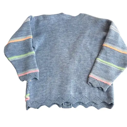 Vintage Heartworks L Crochet Cardigan Sweater Pastel Grannycore Cutesy Kawaii Blue Size L