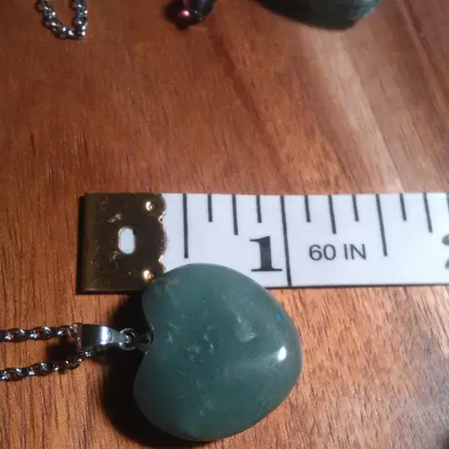 Green Aventurine Stainless Steel Heart Pendant Necklace and Heart Charm Keychain