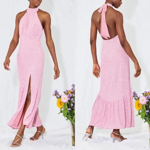 Saylor NWOT Audie Sequin Halter Maxi Dress In Pink