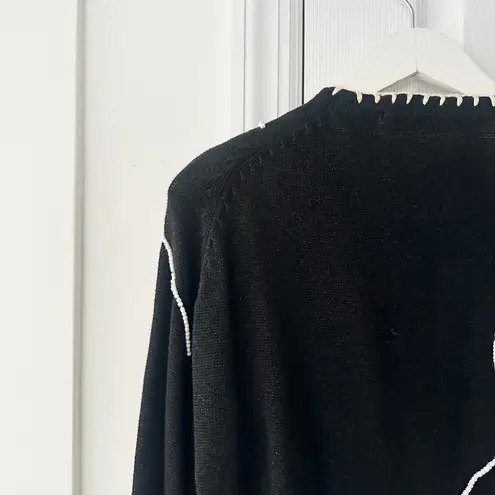 Michael Simon Black Embellished Beaded White Ice Skates Button Cardigan Medium