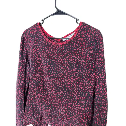 Vintage LLOYD WILLIAMS Silk Leopard Print Long Sleeve Top Size 10 Red Black